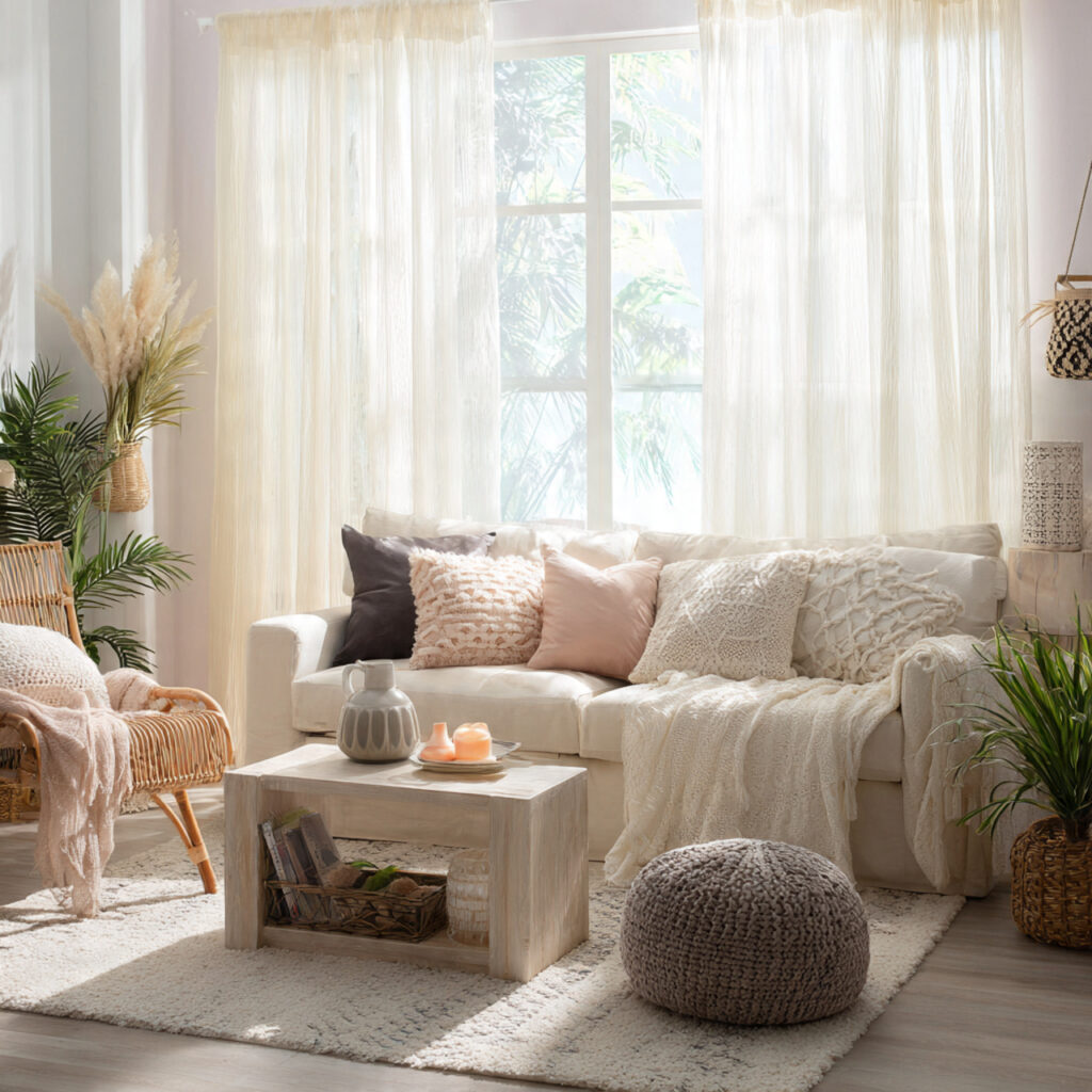 25 Boho Curtains Inspiration: Patterns, Colors & Unique Designs 1 Flowing Sheer Boho Curtains for Light-Filled Spaces