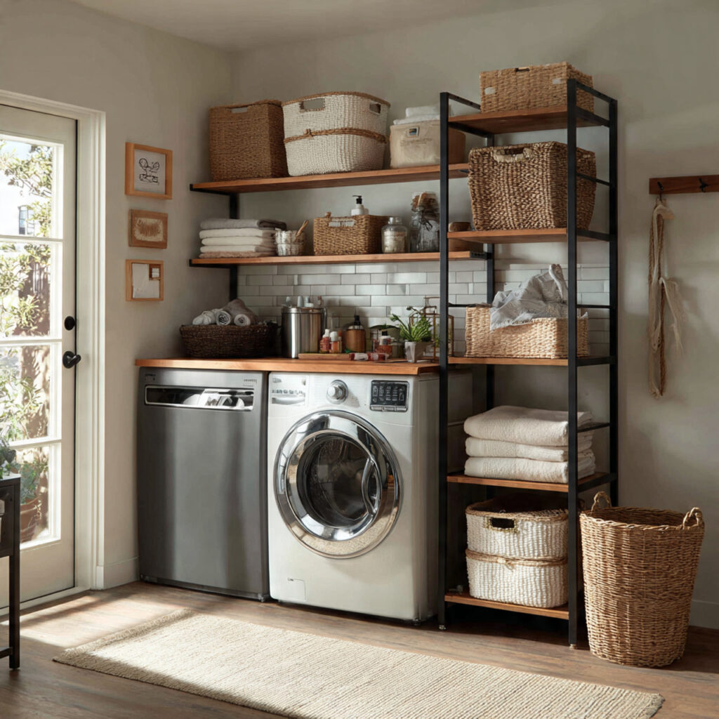 23 Creative Laundry Room Shelves to Maximize Space and Style 19 Freestanding Shelf Units