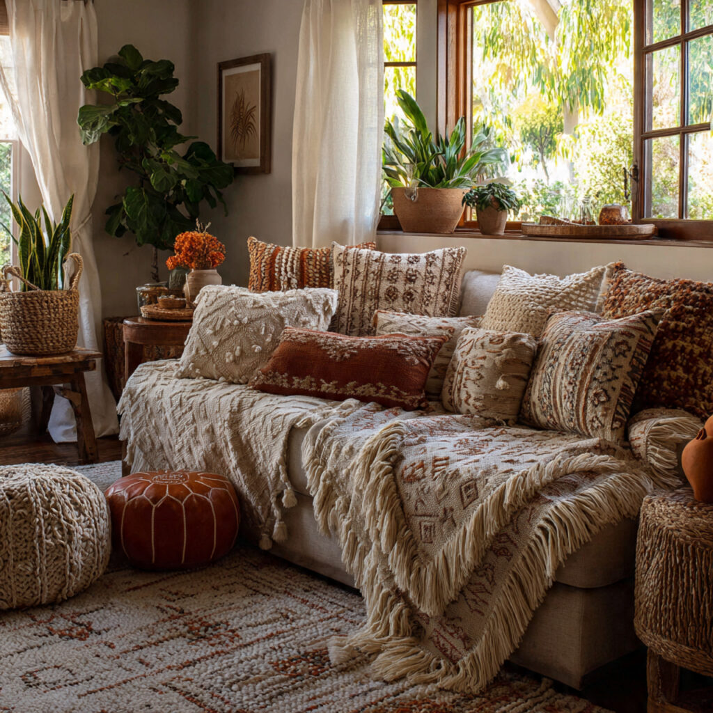 24 Boho Living Room Ideas for a Cozy, Stylish & Creative Home Space 16 Fringe, Tassels and Embroidered Details