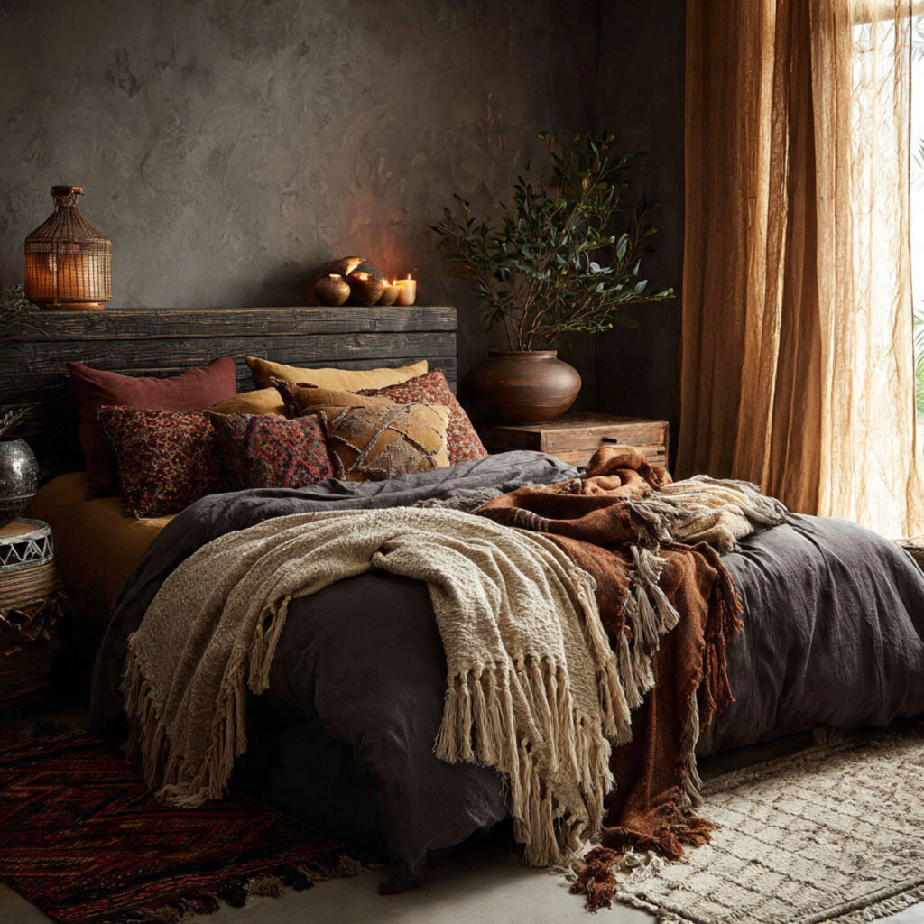 25 Dark Boho Bedroom Ideas for a Cozy, Moody & Stylish Retreat 15 Fringed Throws
