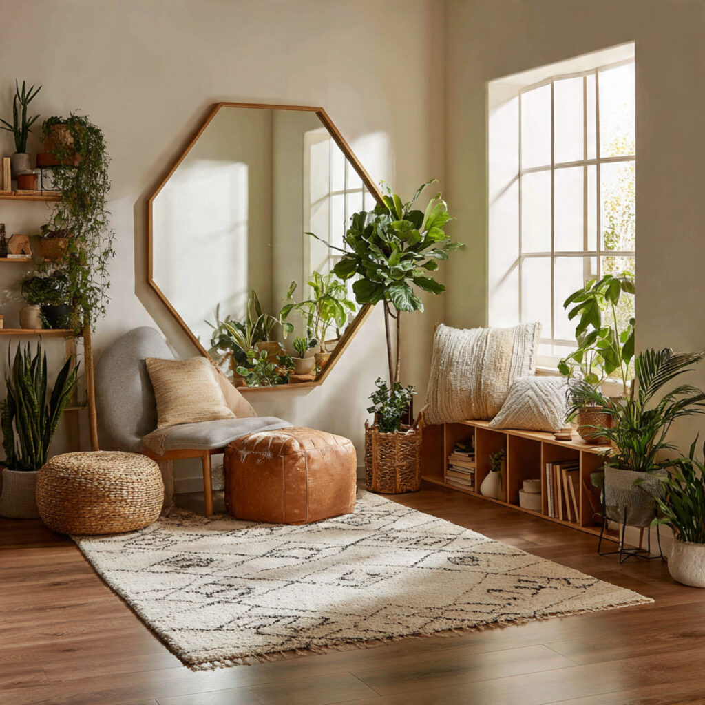 23 Stunning Boho Mirror Ideas to Elevate Every Room Instantly 22 Geometric Mirror for Modern Boho Interiors