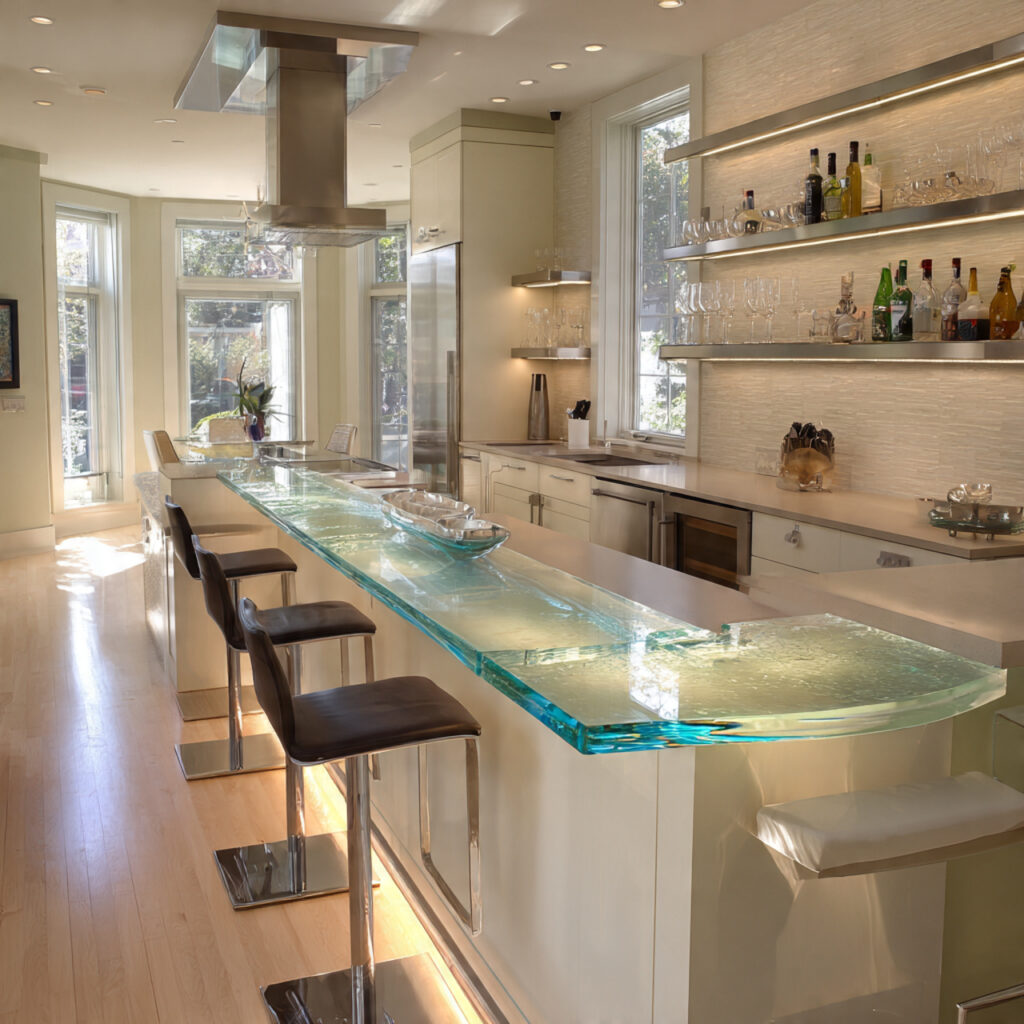 25 Stunning Kitchen Bar Design Ideas to Transform Your Space Fast 20 Glass Countertop or Shelving Bar
