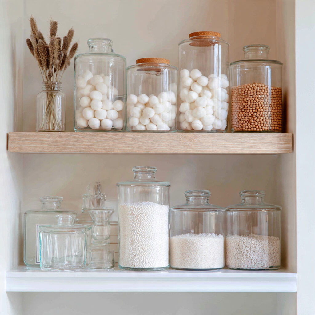 25 Bathroom Shelf Decor Ideas to Refresh Your Space Instantly 8 Glass Storage Aesthetic