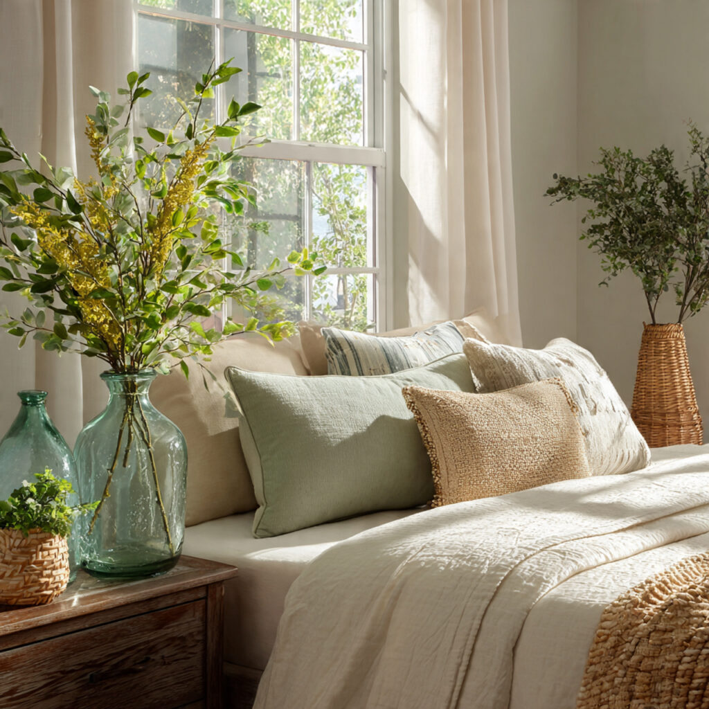 25 Breezy Summer Bedroom Inspiration for a Light and Airy Retreat 20 Glass or Ceramic Vases