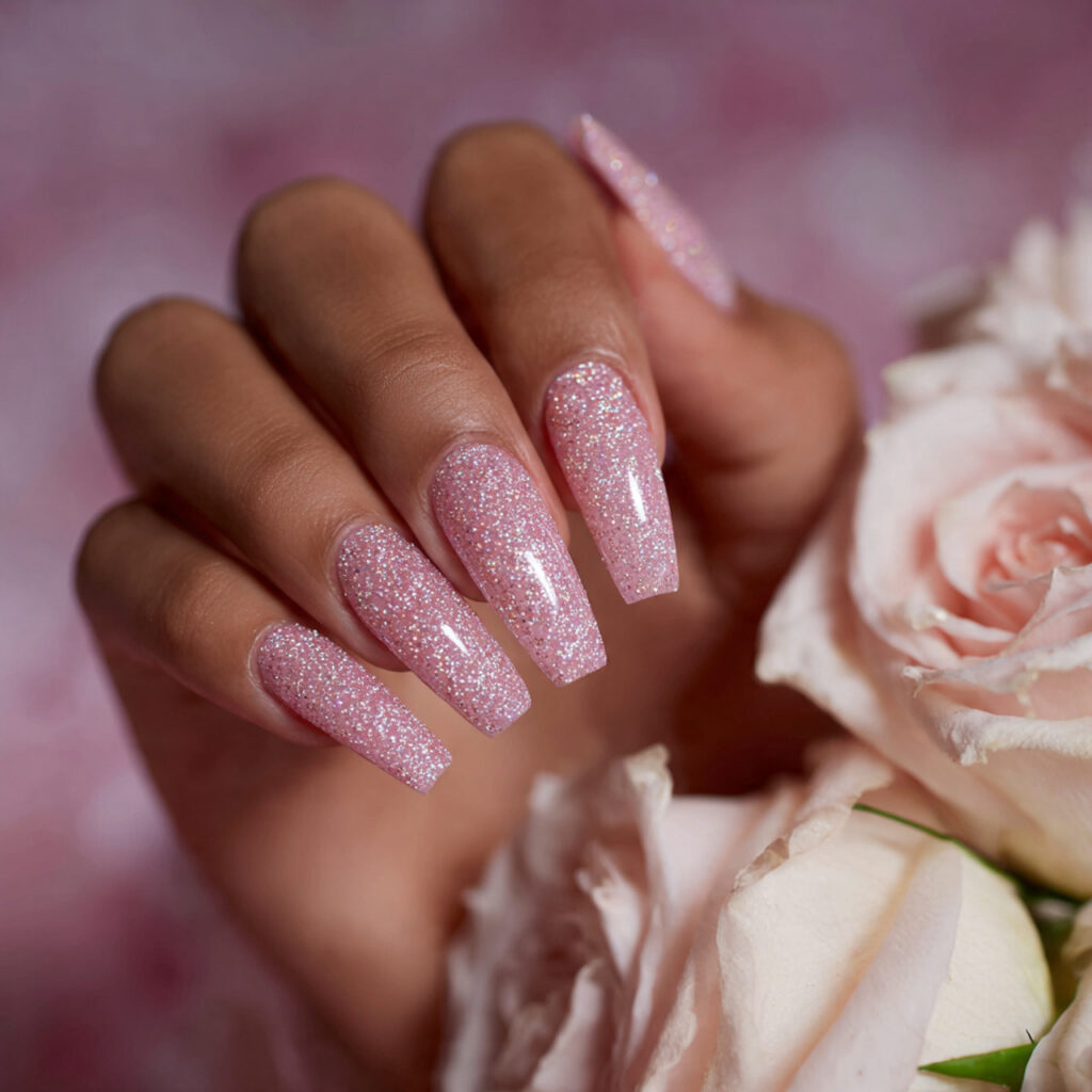 22 Perfect Pink Wedding Nail Ideas for Your Big Day 5 Glitter Pink Nails