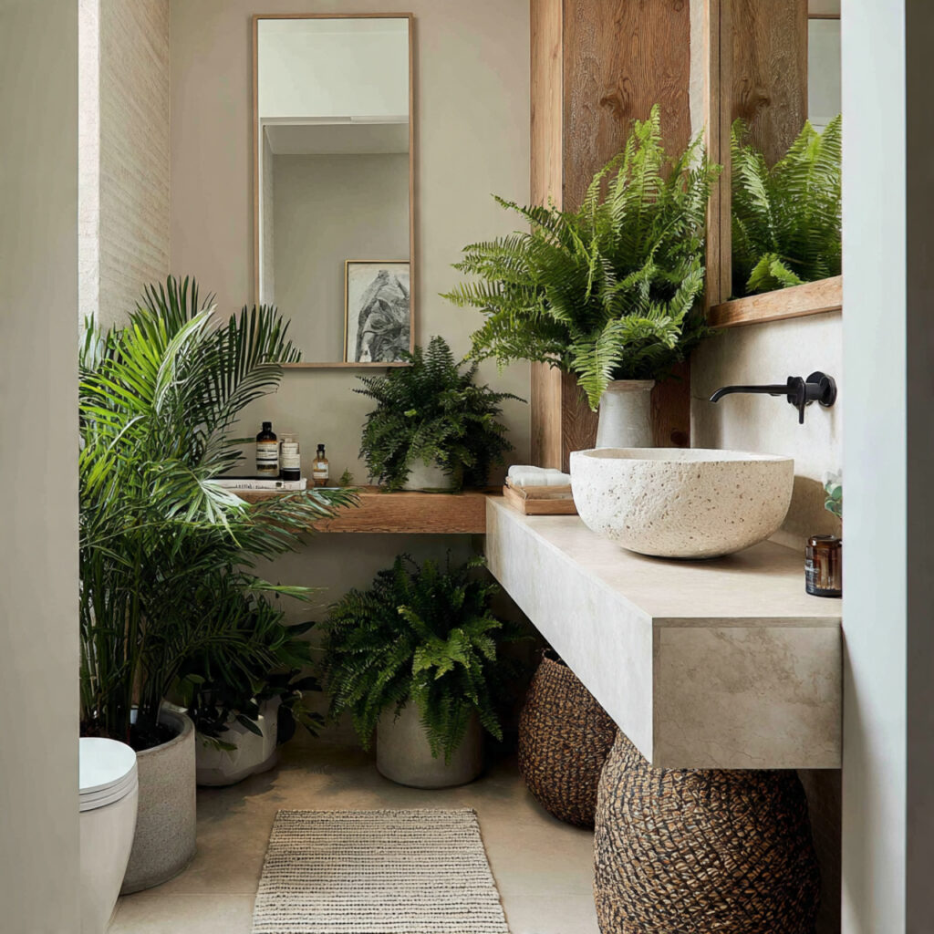 25 Stunning Powder Room Makeover Ideas to Transform Your Small Space 14 Greenery and Plants