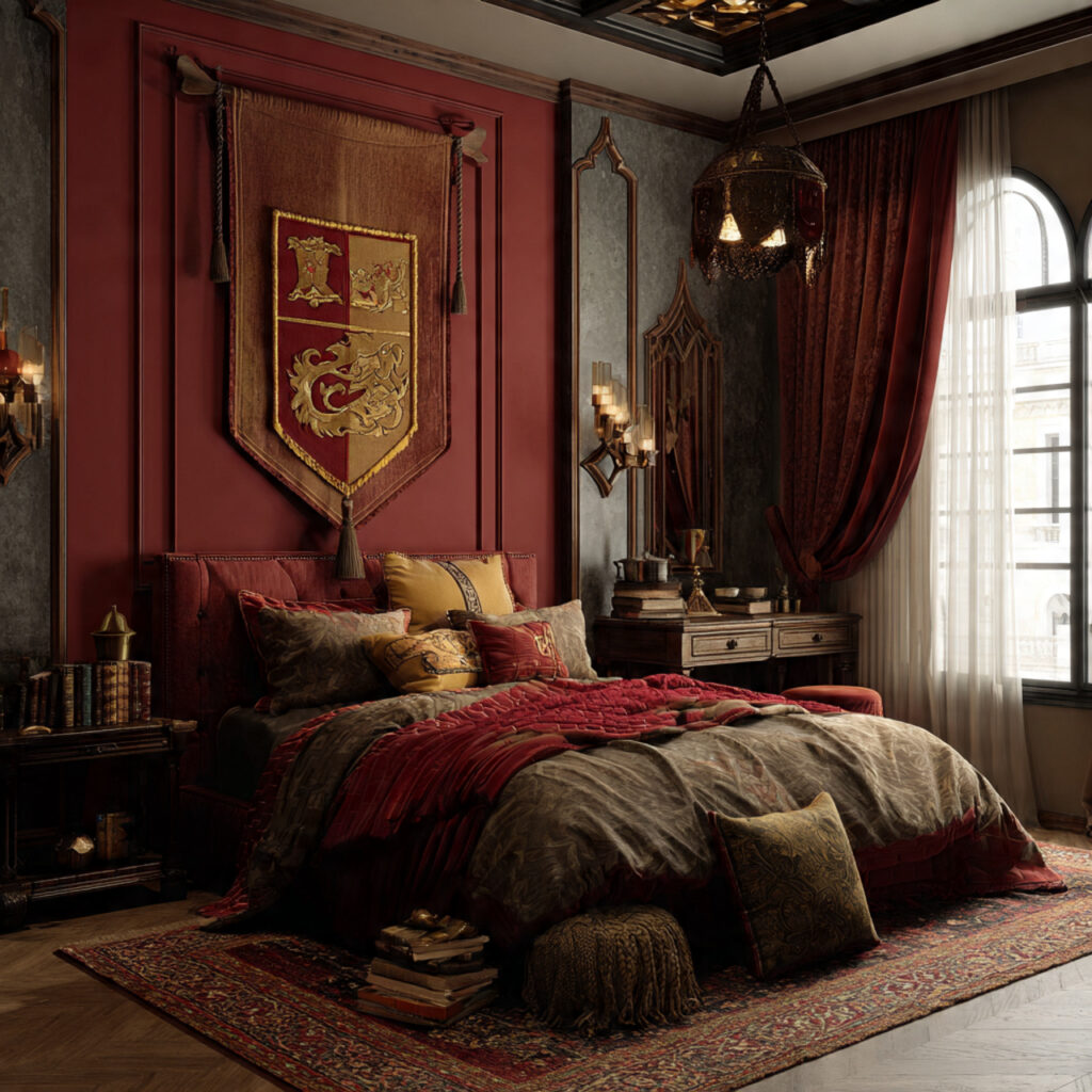 22 Enchanting Harry Potter Bedroom Designs You’ll Love 1 Gryffindor-Themed Bedroom