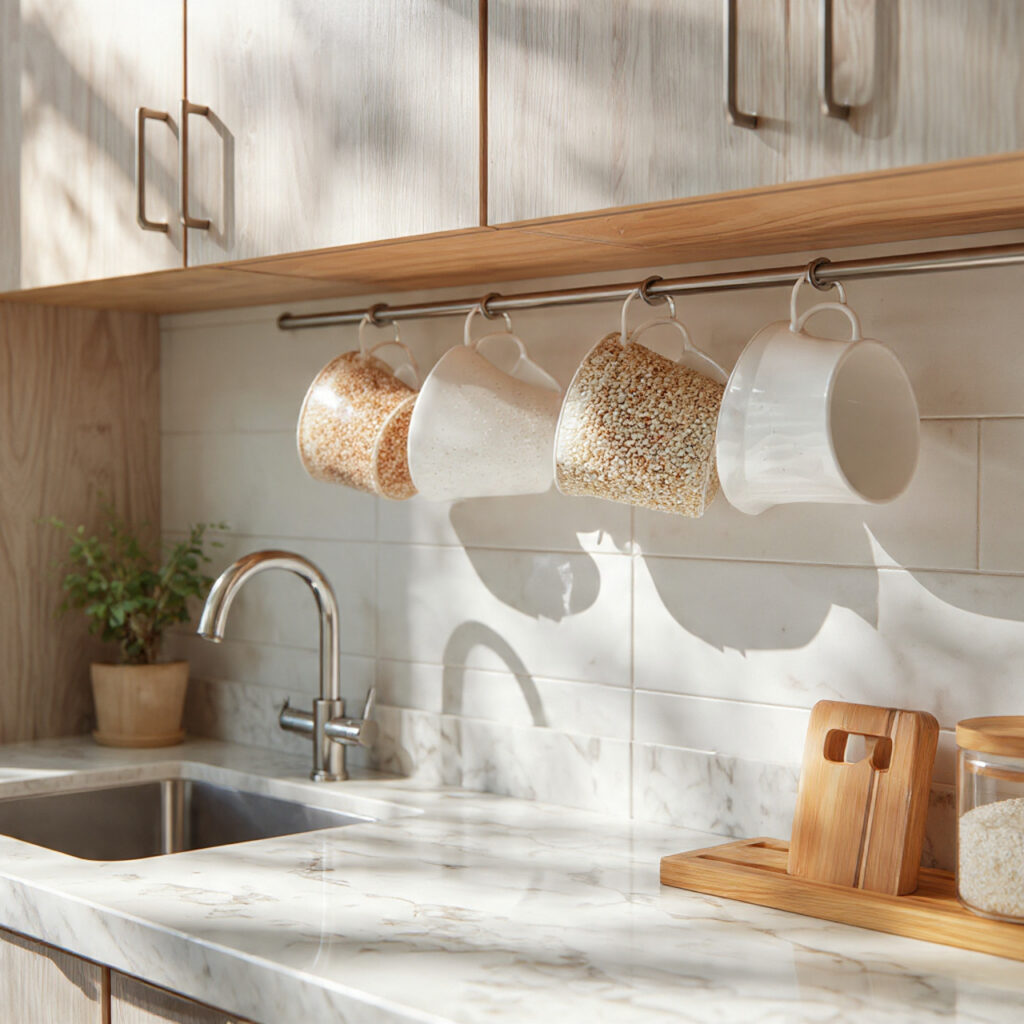 25 Smart Kitchen Counter Organization Ideas to Cut Clutter Fast 14 Hang Mugs Under Cabinets