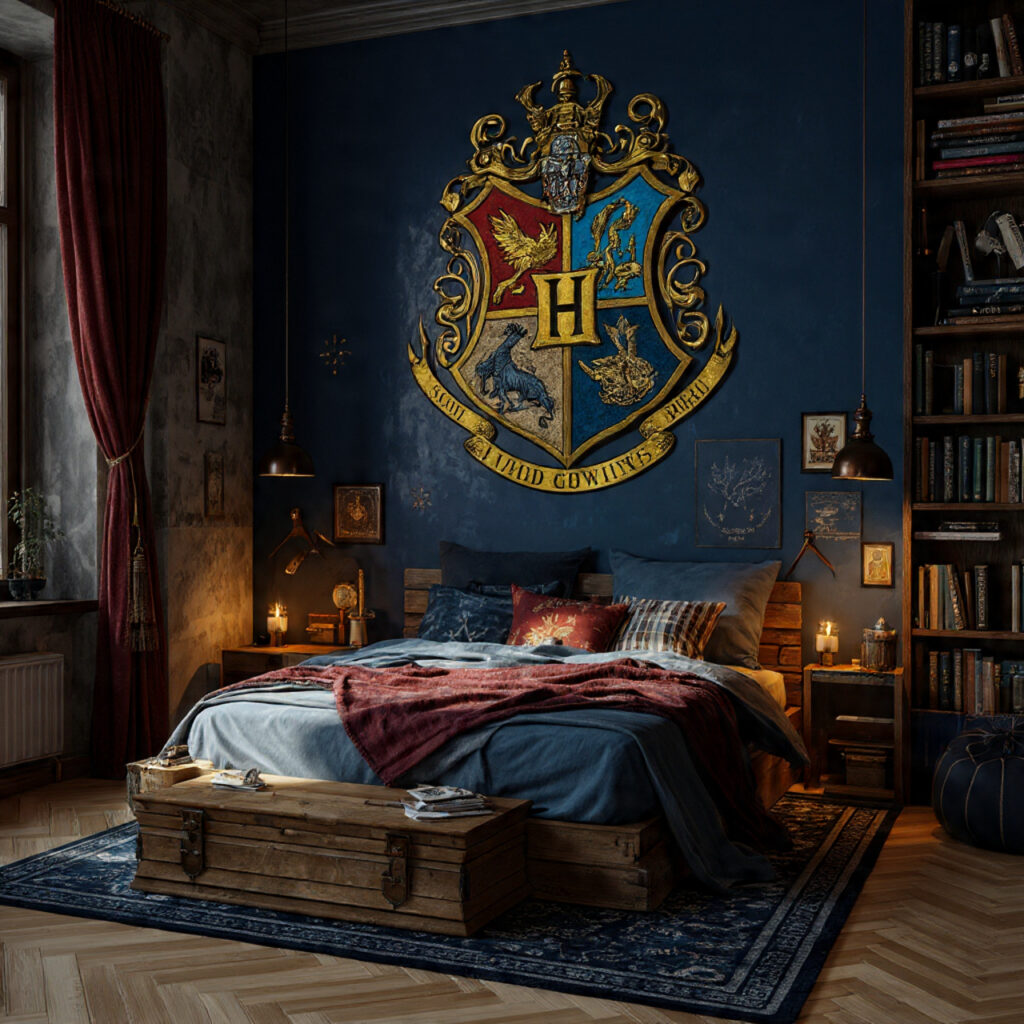22 Enchanting Harry Potter Bedroom Designs You’ll Love 5 Hogwarts House Crest Wall Art