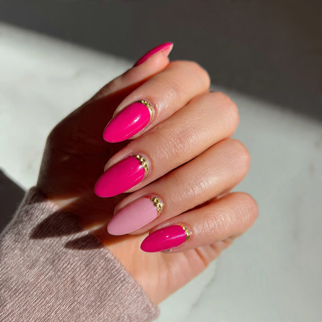 22 Perfect Pink Wedding Nail Ideas for Your Big Day 20 Hot Pink with Accent Nails