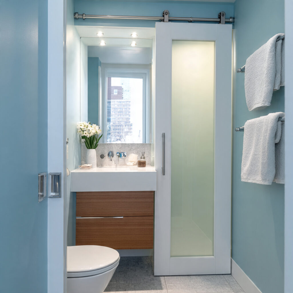 27 Small Bathroom Makeover Ideas That Transform Tiny Spaces Fast 15 Install a Pocket Door