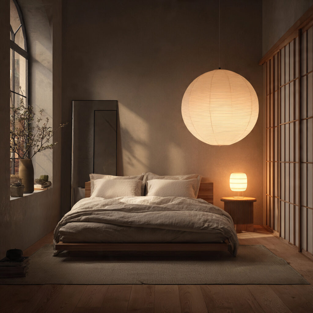 25 Best Japandi Bedroom Inspiration: Minimalist, Cozy, and Timeless Design 4 Introduce Soft Ambient Lighting