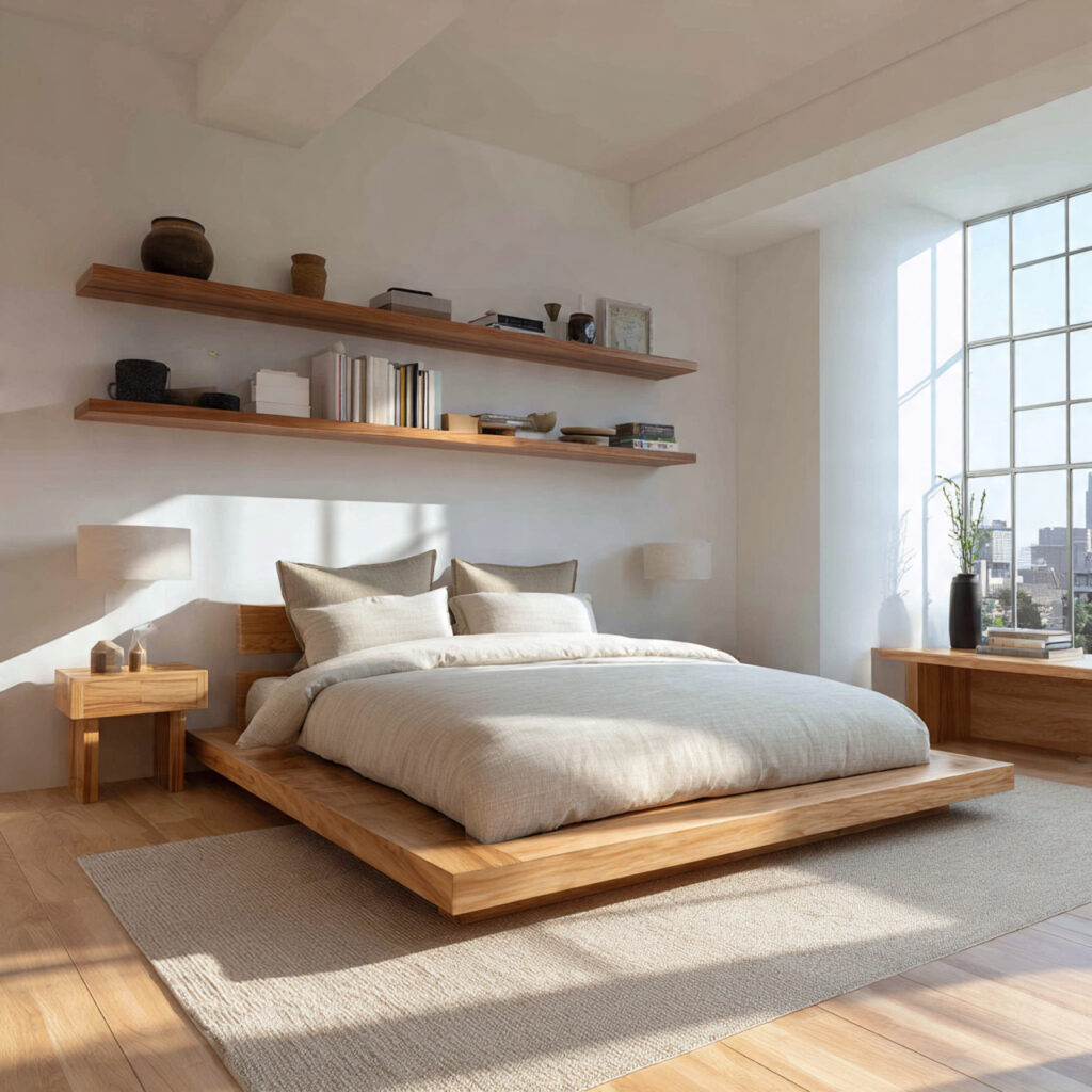 25 Best Japandi Bedroom Inspiration: Minimalist, Cozy, and Timeless Design 2 Invest in Low-Profile Furniture