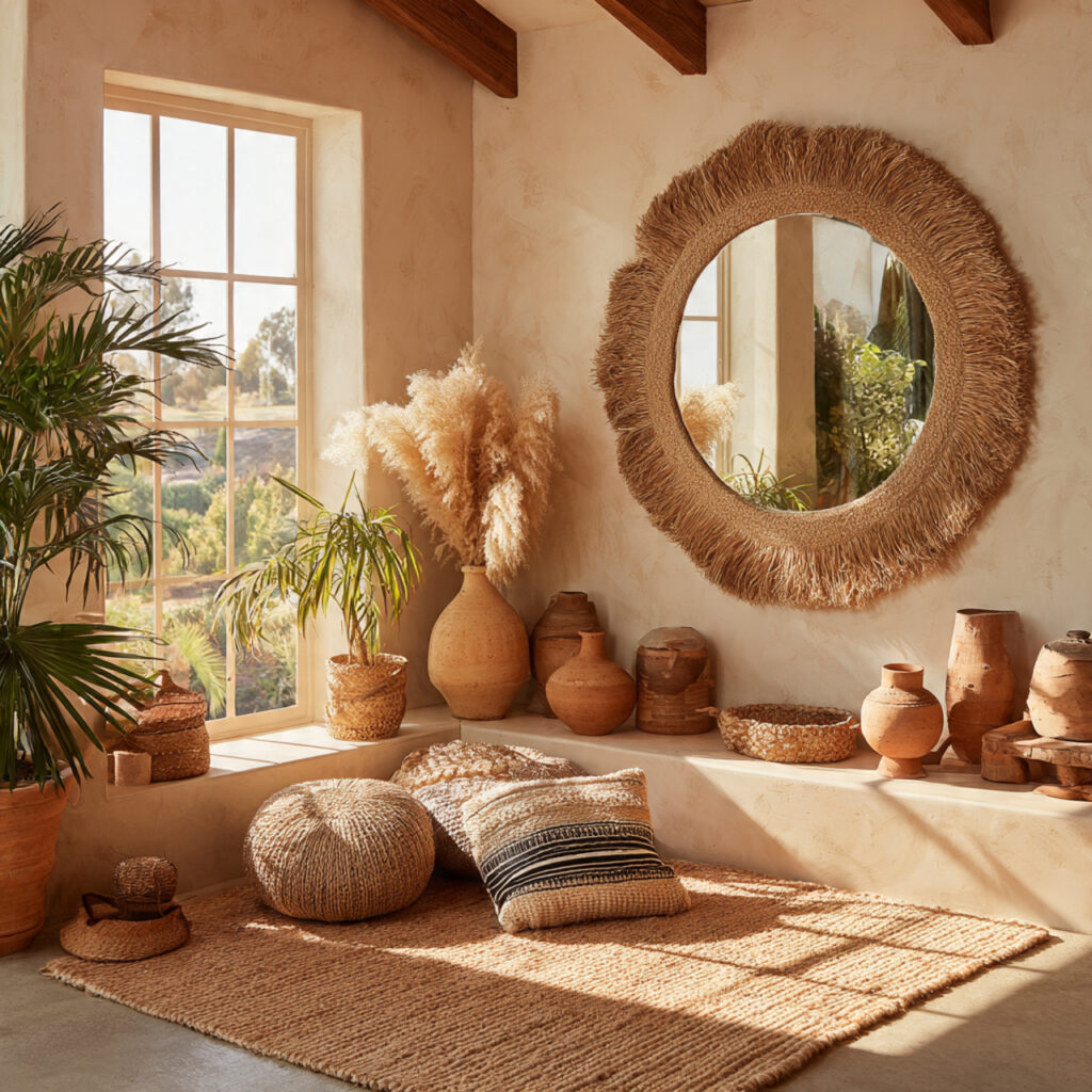 23 Stunning Boho Mirror Ideas to Elevate Every Room Instantly 12 Jute-Wrapped Mirror for Earthy Warmth