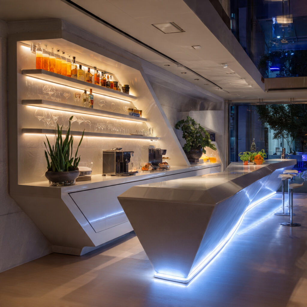 25 Stunning Kitchen Bar Design Ideas to Transform Your Space Fast 11 LED-Lit Modern Bar