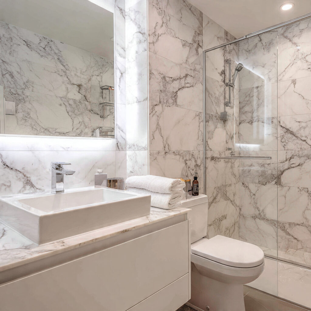 27 Small Bathroom Makeover Ideas That Transform Tiny Spaces Fast 10 Large Format Wall Tiles