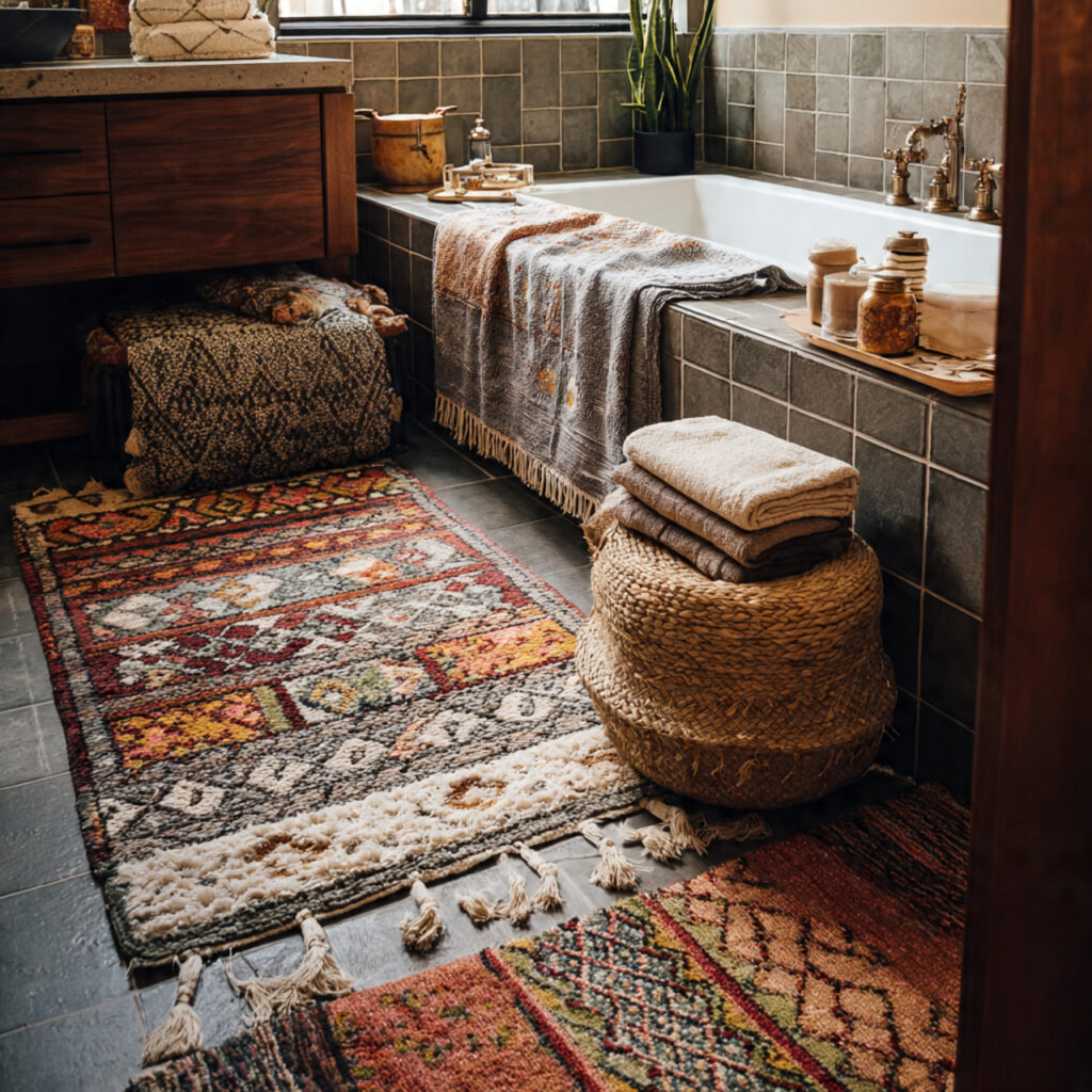 Create a Relaxed Boho Bathroom: 25 Inspiring Décor Ideas You’ll Love 3 Layered Boho Textiles