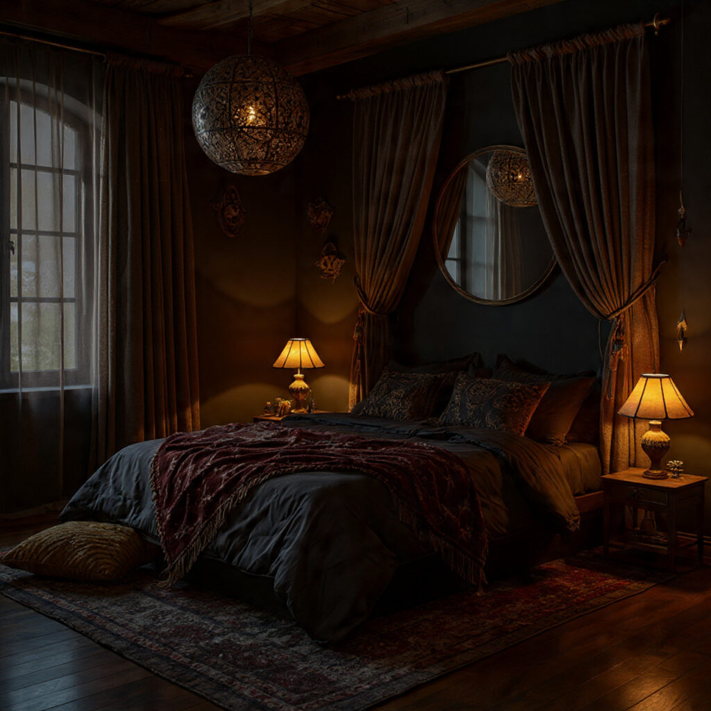 25 Dark Boho Bedroom Ideas for a Cozy, Moody & Stylish Retreat 12 Layered Curtains