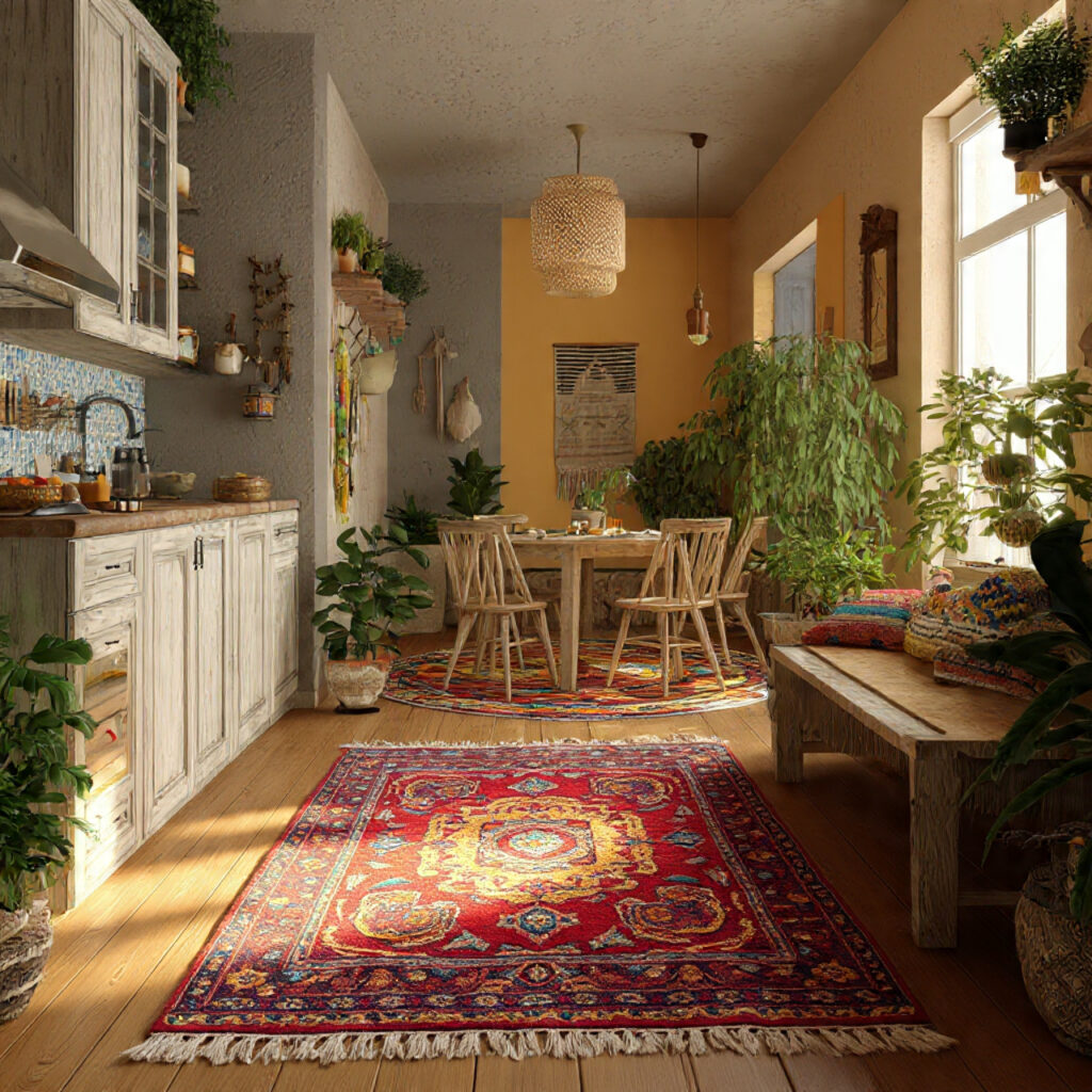 Boho Kitchen: 25 Inspiring Ideas for a Cozy, Eclectic Space 15 Layered Rugs