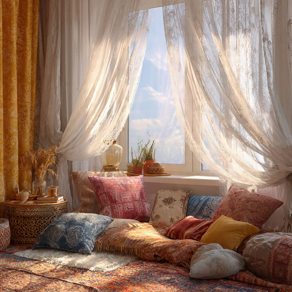 25 Boho Curtains Inspiration: Patterns, Colors & Unique Designs 23 Layered Sheer and Patterned Panels