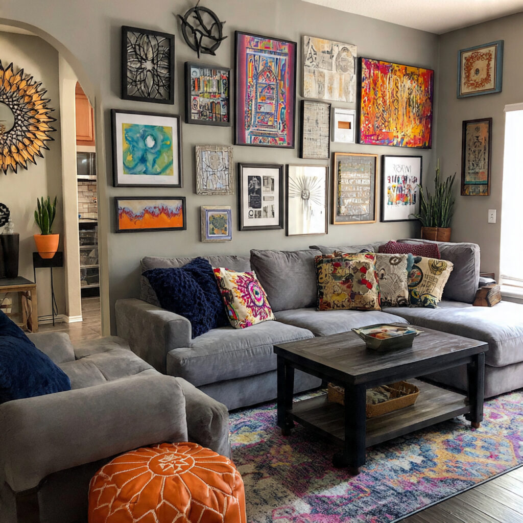 25 Maximalist Living Room Ideas: Bold Colors, Patterns & Statement Pieces 10 Layered Wall Art