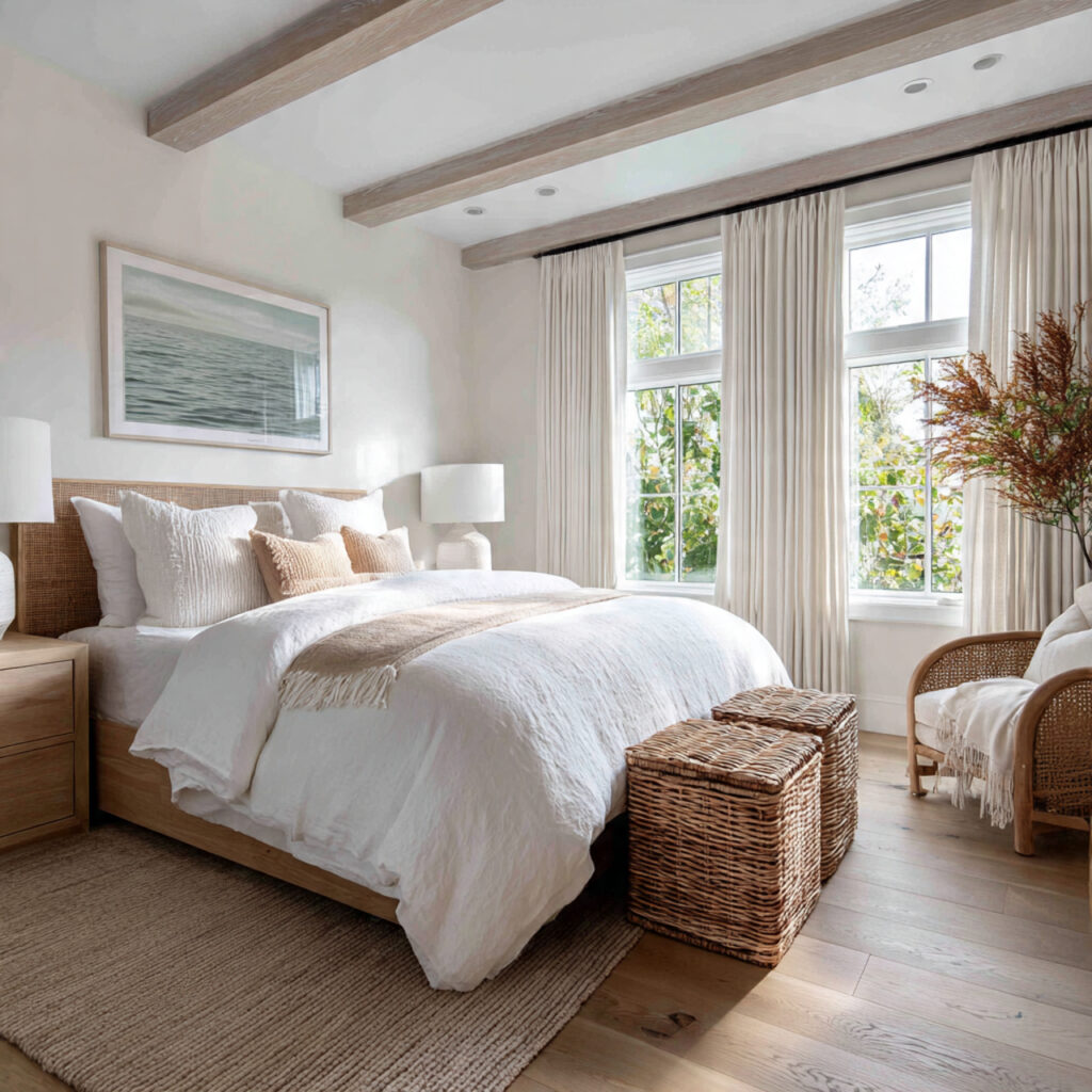 25 Beachy Bedroom Ideas to Create a Calm, Coastal Escape at Home 14 Light Oak or Bleached Wood Flooring