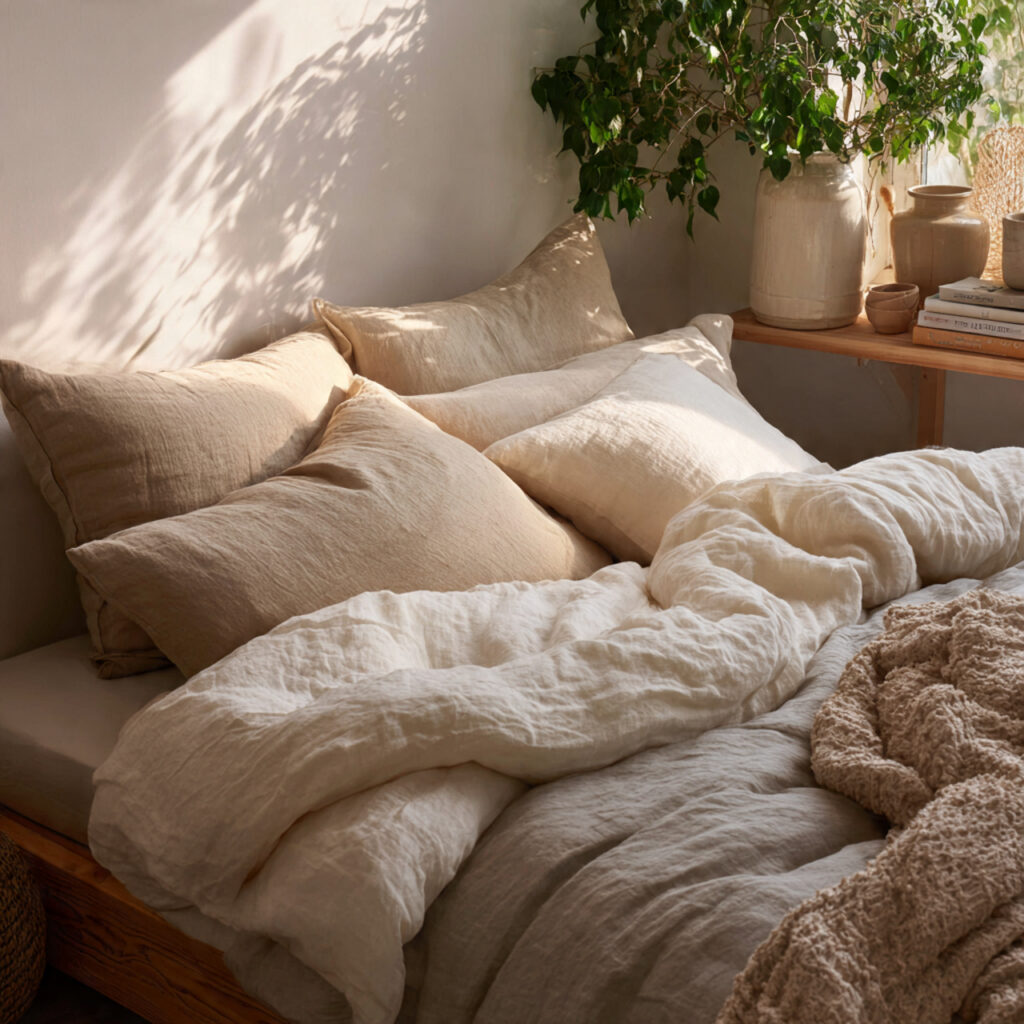 25 Breezy Summer Bedroom Inspiration for a Light and Airy Retreat 2 Linen Bedding Layers