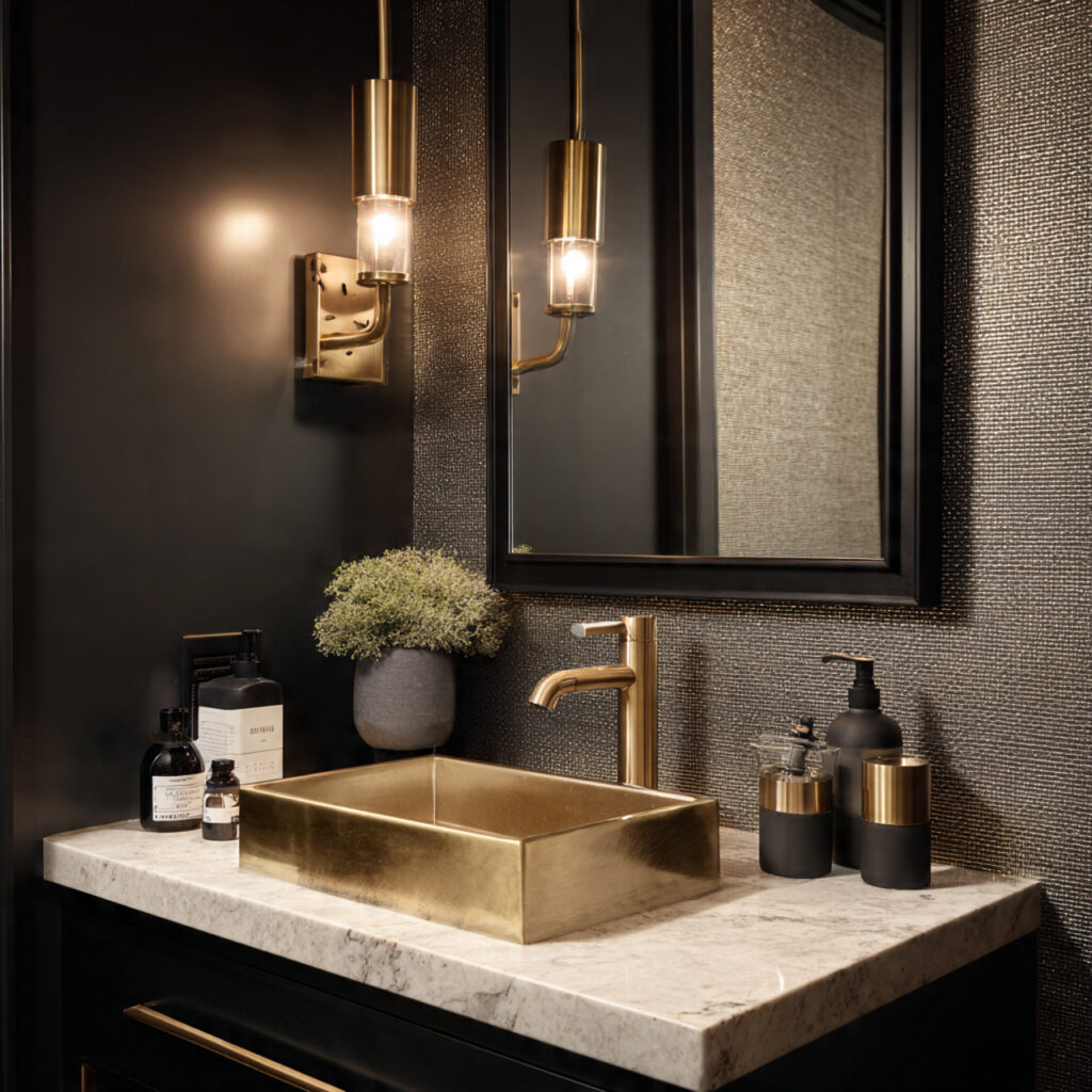 25 Stunning Powder Room Makeover Ideas to Transform Your Small Space 11 Luxe Metal Finishes