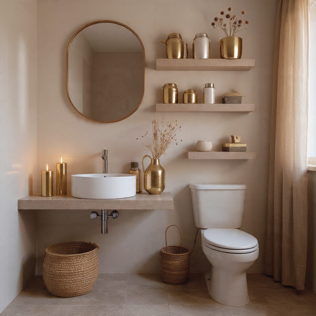 25 Bathroom Shelf Decor Ideas to Refresh Your Space Instantly 19 Luxury Gold Accents