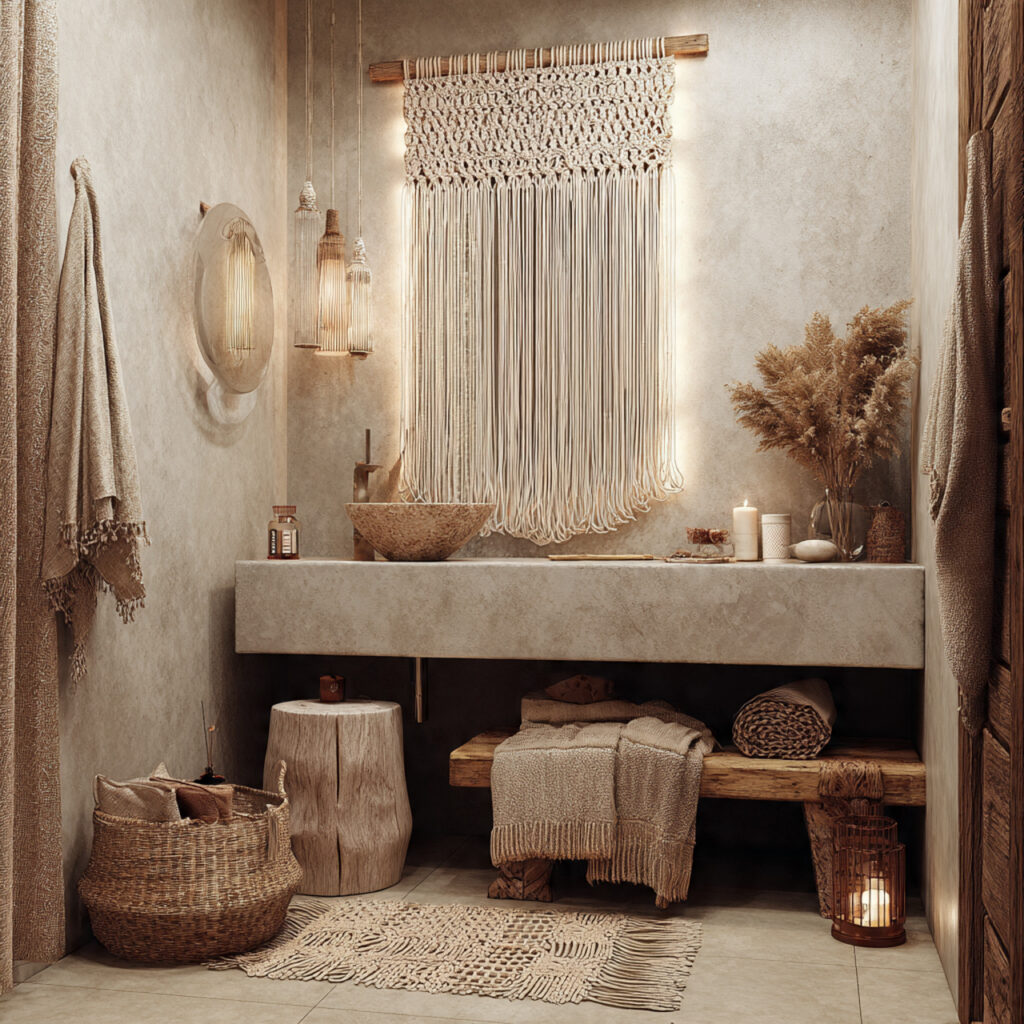 Create a Relaxed Boho Bathroom: 25 Inspiring Décor Ideas You’ll Love 6 Macramé Wall Art