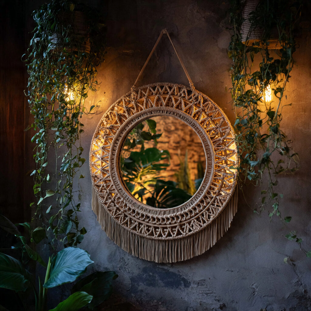 23 Stunning Boho Mirror Ideas to Elevate Every Room Instantly 2 Macramé-Wrapped Mirror for Texture Lovers