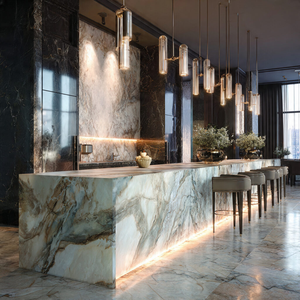 25 Stunning Kitchen Bar Design Ideas to Transform Your Space Fast 8 Marble Statement Bar