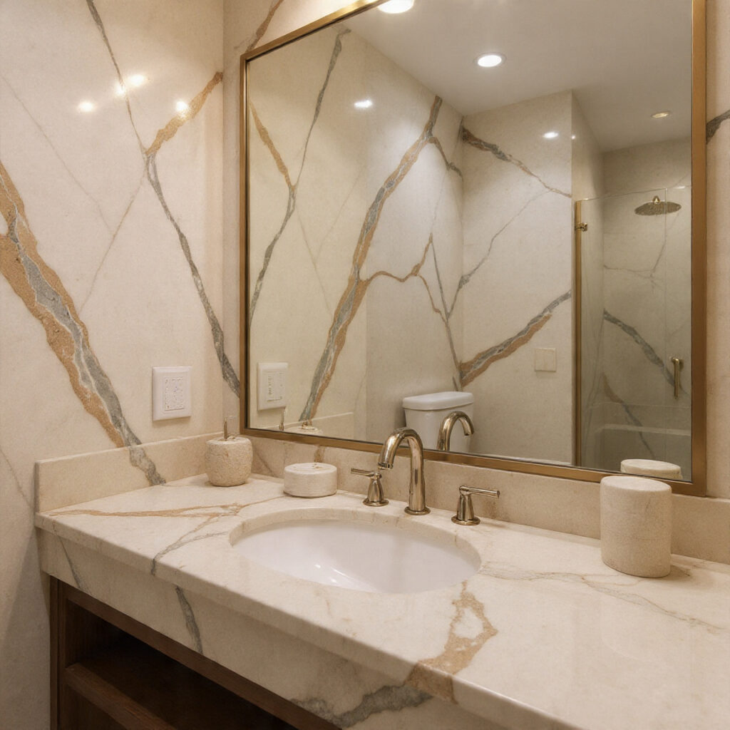 25 Stunning Powder Room Makeover Ideas to Transform Your Small Space 18 Marble or Stone Details