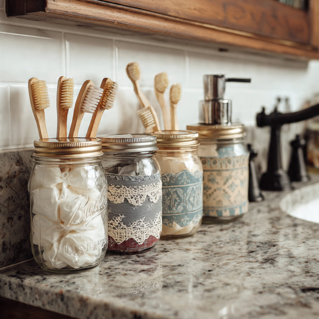 25 Fun Bathroom Decor Ideas to Brighten Your Space Instantly 20 Mason Jar Organizers