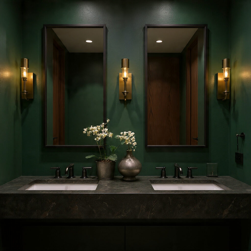 25 Stunning Emerald Green Bathroom Designs for a Luxe Refresh 18 Matte Black Fixtures with Emerald
