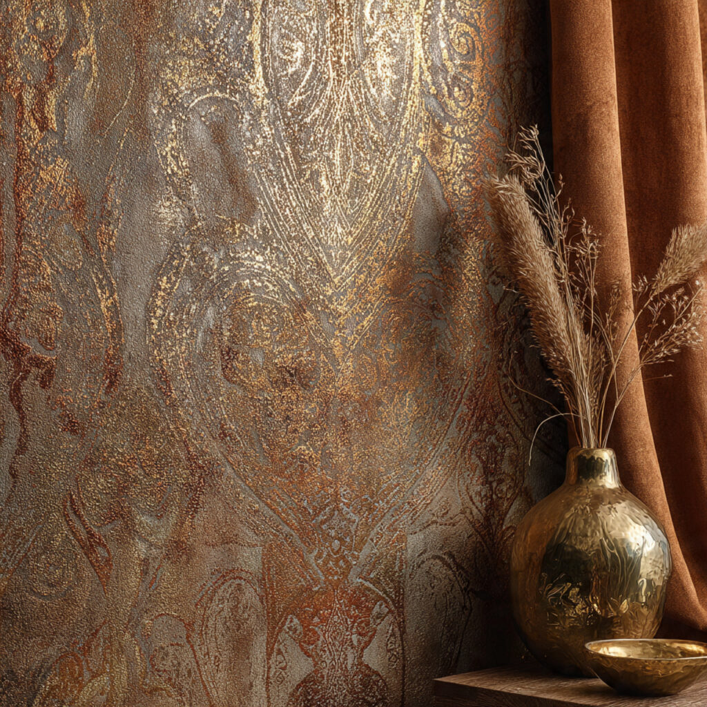 25 Best Boho Wallpaper Ideas to Transform Your Space 23 Metallic Accents