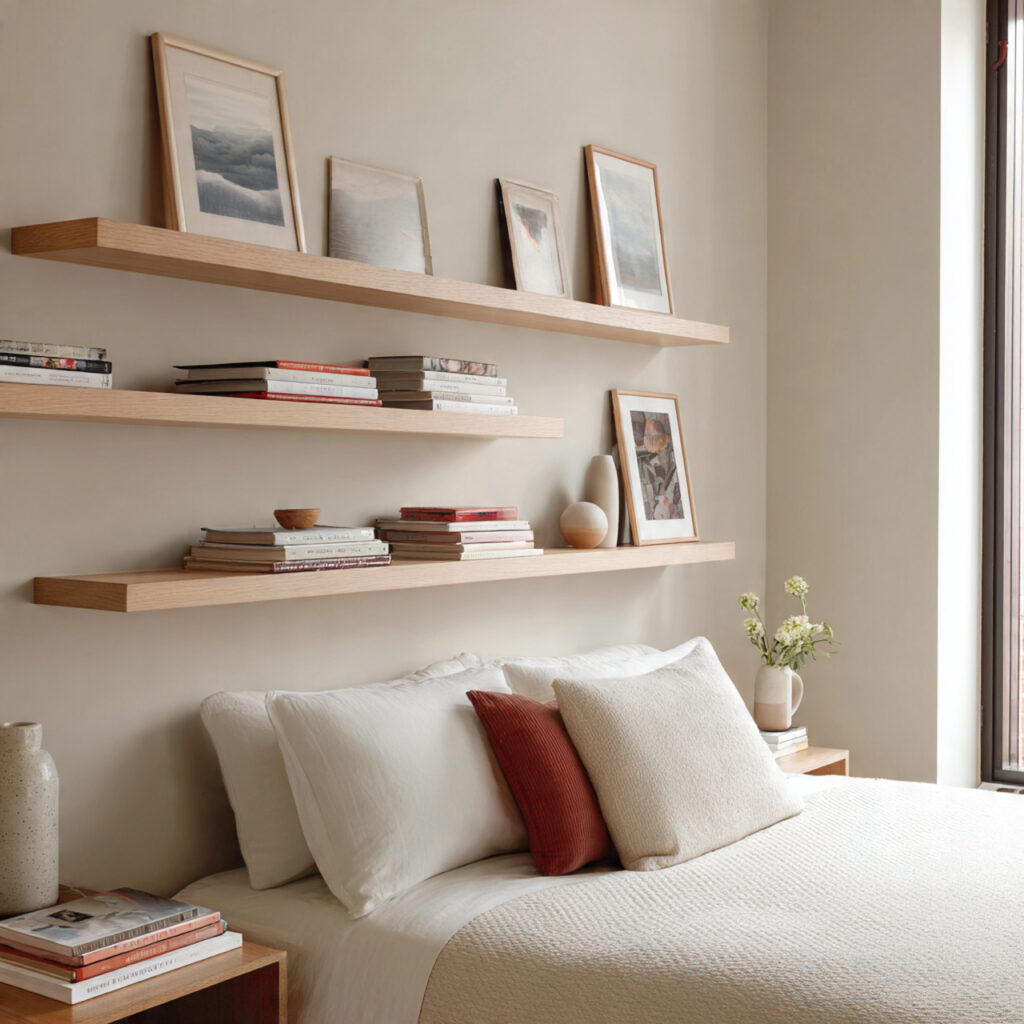 25 Stylish Bedroom Bookshelves Ideas to Transform Your Space Beautifully 16 Minimal Floating Ledge Shelves