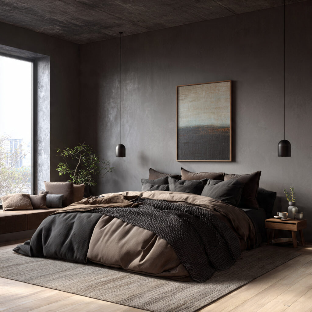 Minimalist Black and Brown Bedroom