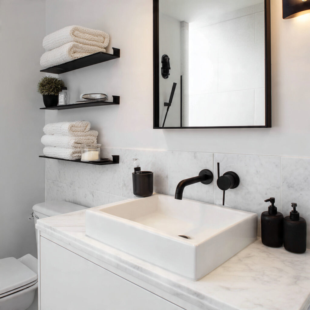 25 Stunning Powder Room Makeover Ideas to Transform Your Small Space 21 Minimalist Black-and-White Theme