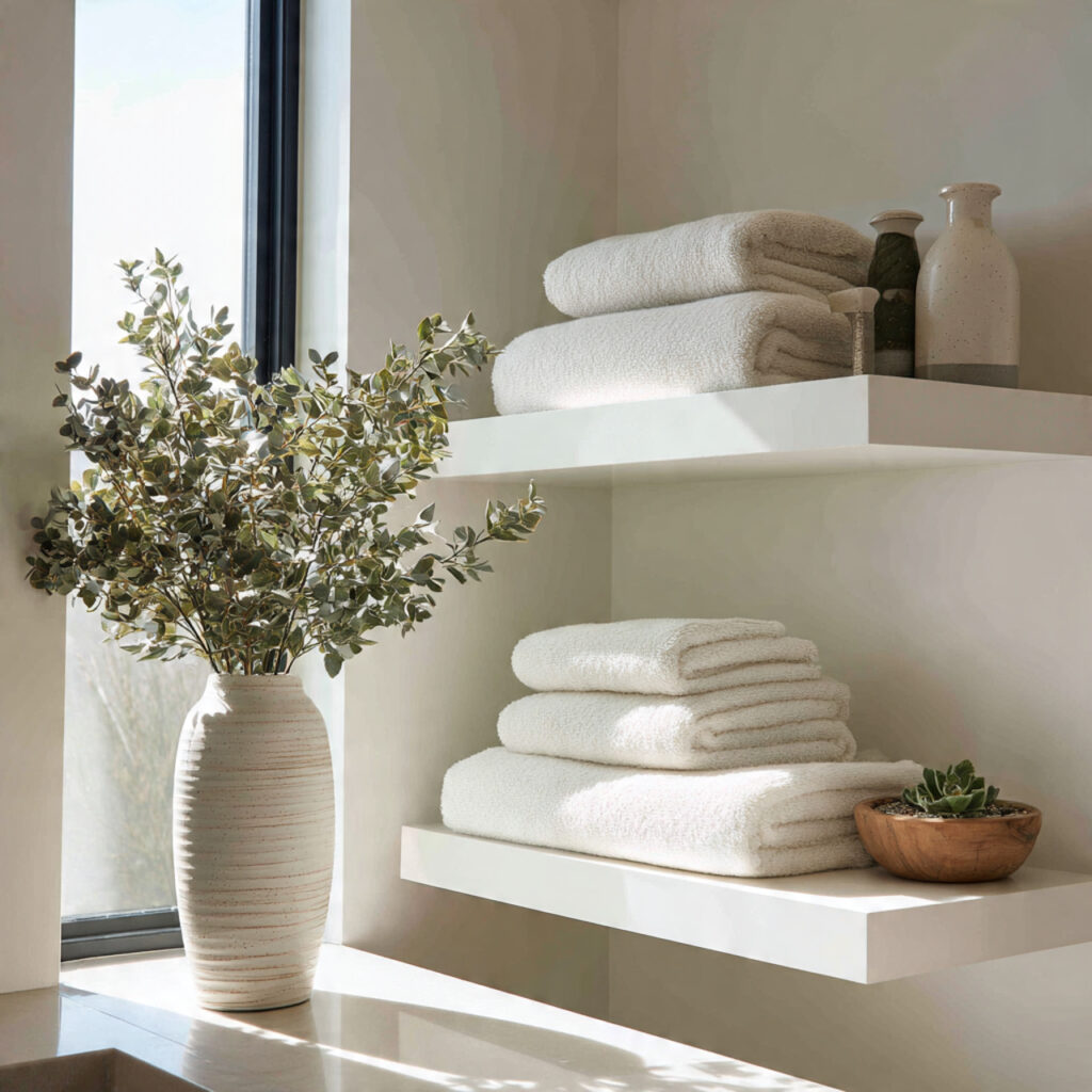 25 Bathroom Shelf Decor Ideas to Refresh Your Space Instantly 1 Minimalist Serenity