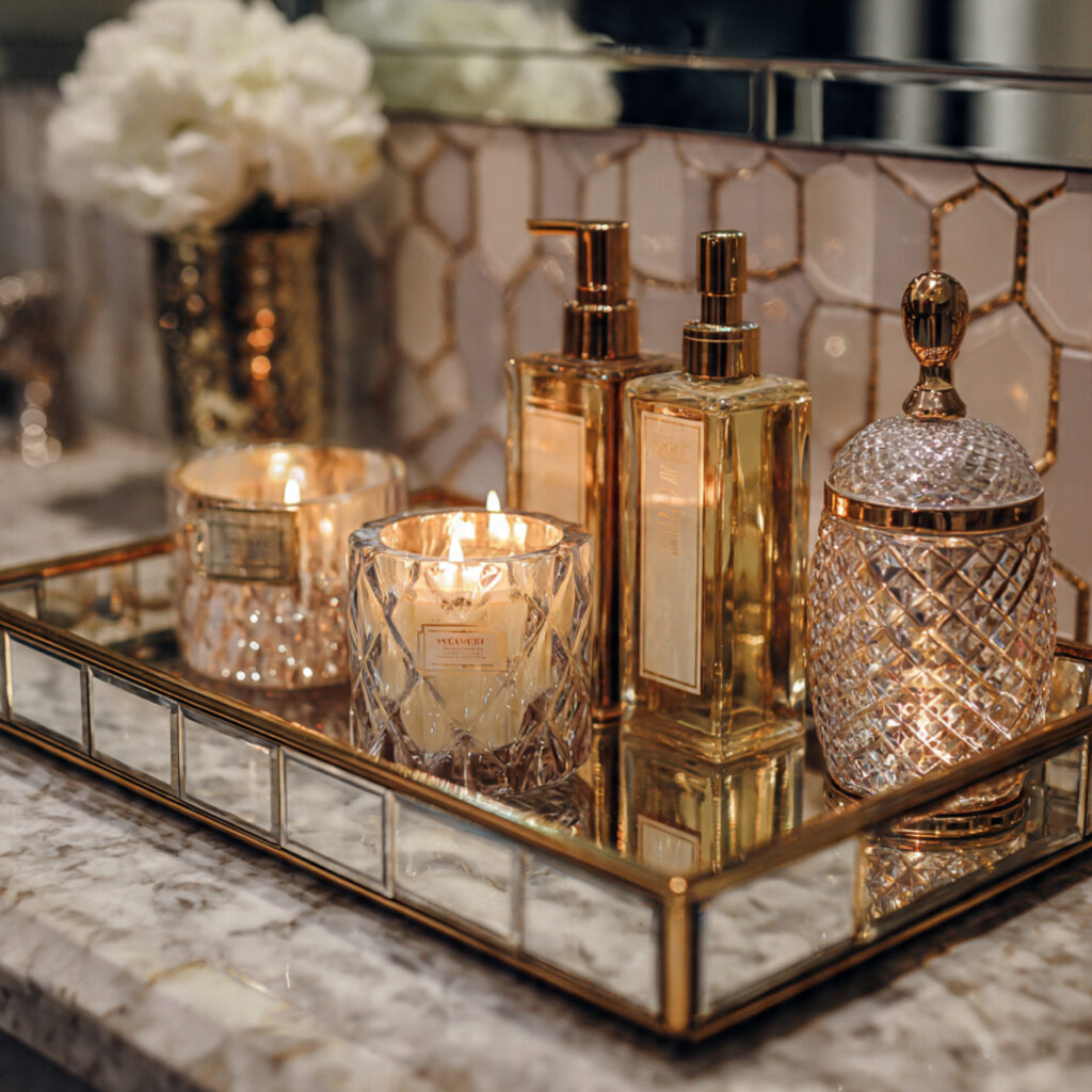 25 Best Bathroom Tray Decor Ideas to Instantly Transform Your Space 4 Mirror-Base Tray to Add Shine