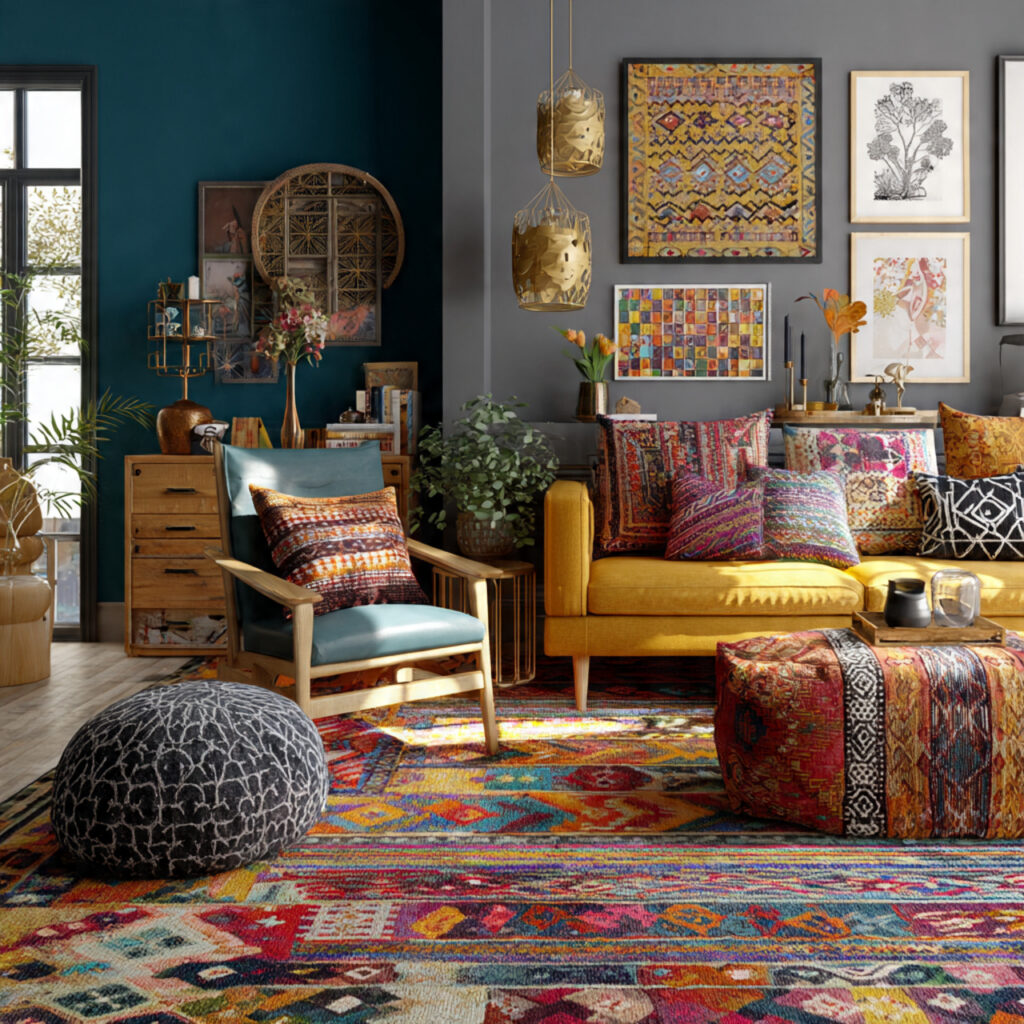 24 Boho Living Room Ideas for a Cozy, Stylish & Creative Home Space 20 A Mix of Patterns Without Rules