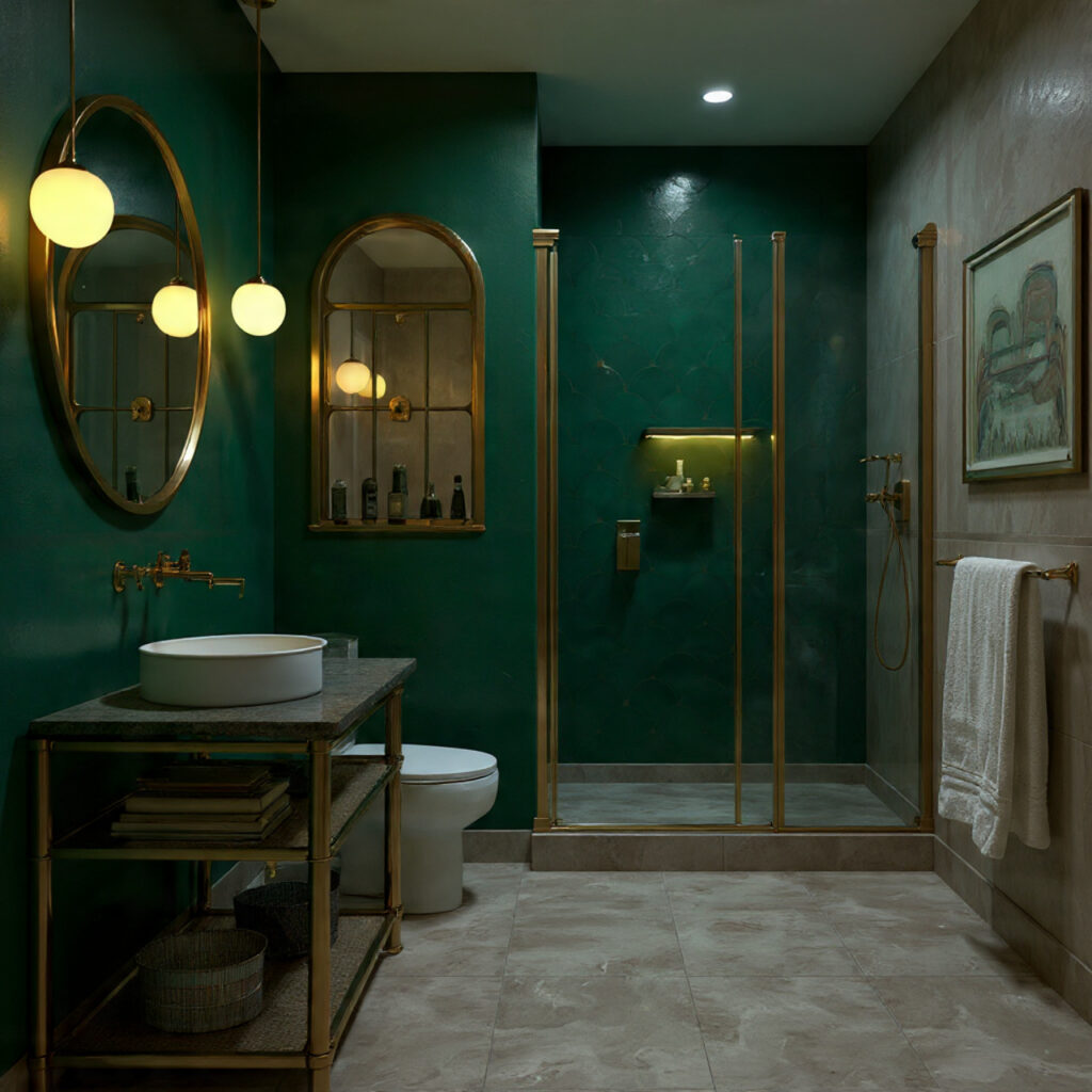 25 Stunning Emerald Green Bathroom Designs for a Luxe Refresh 8 Moody Emerald Paint for Accent Walls