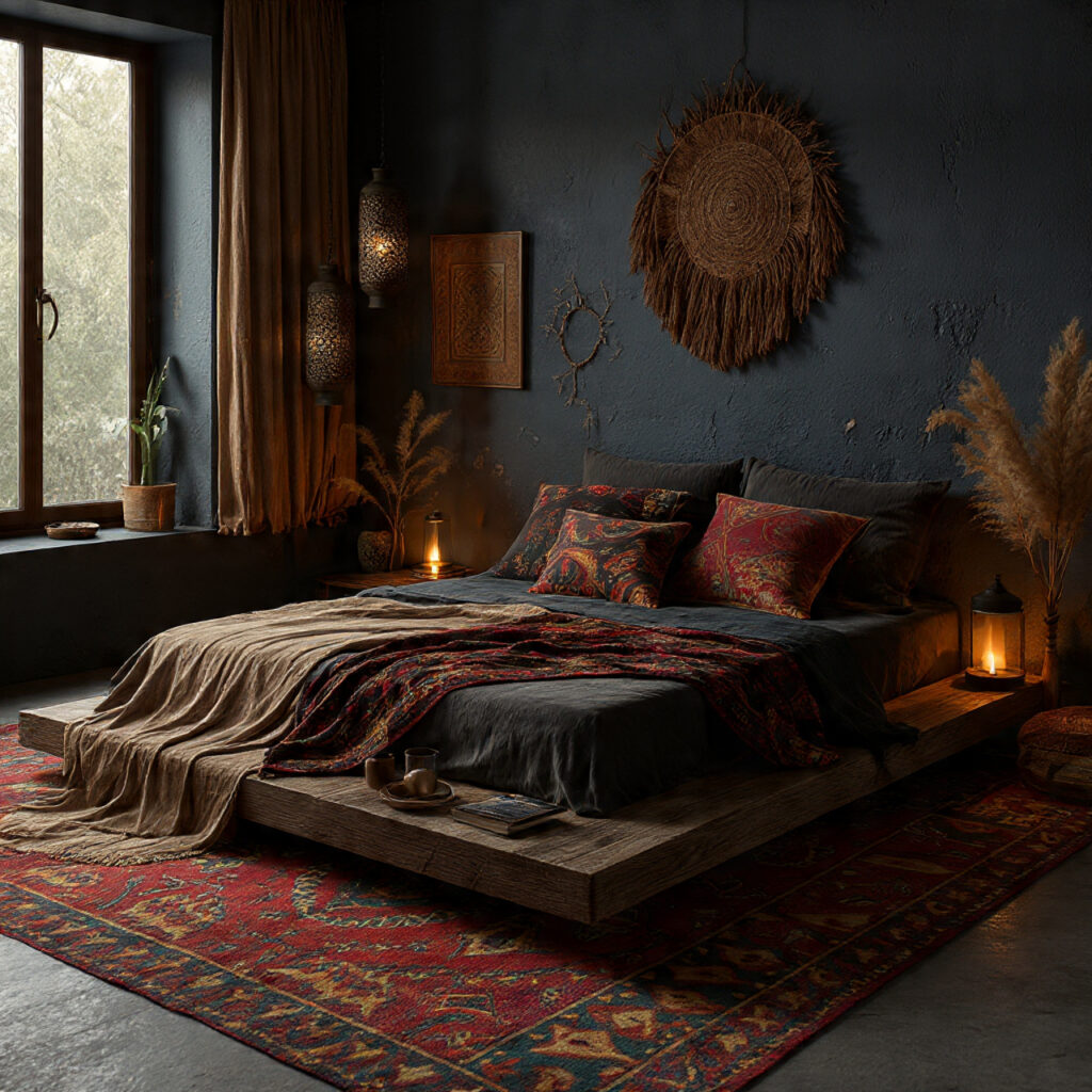 25 Dark Boho Bedroom Ideas for a Cozy, Moody & Stylish Retreat 8 Moroccan Rugs