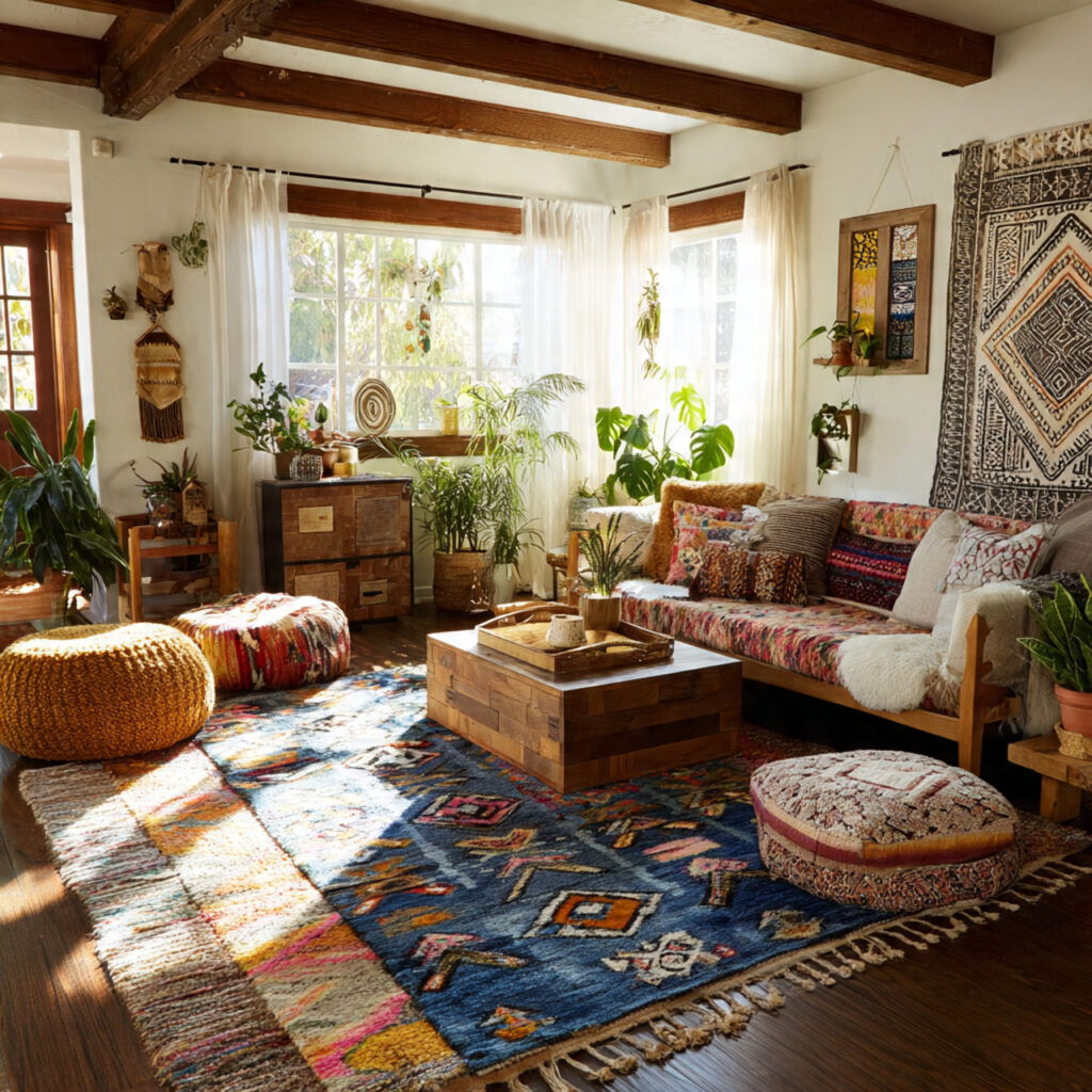 24 Boho Living Room Ideas for a Cozy, Stylish & Creative Home Space 4 Moroccan and Kilim Rugs for Personality