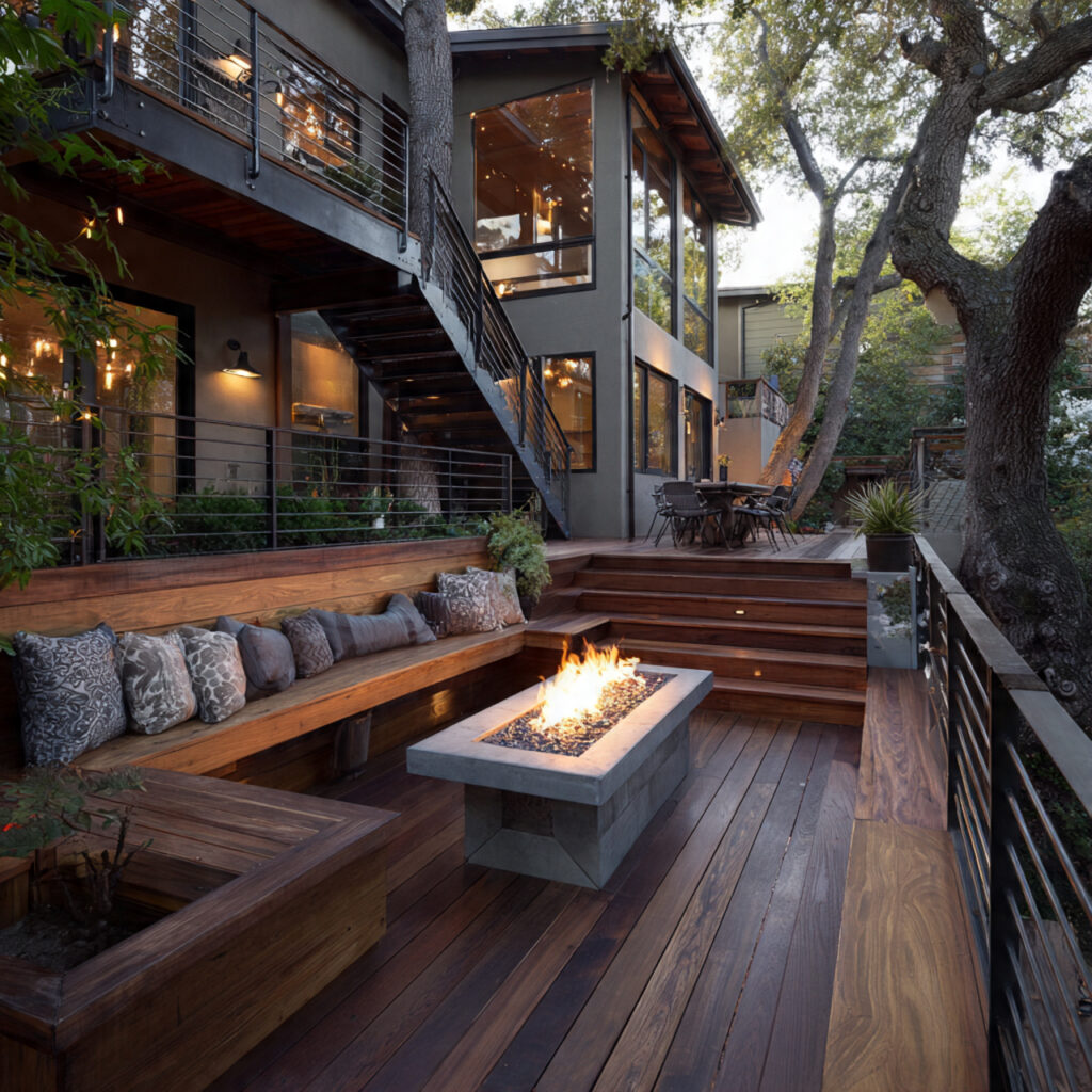 25 Fire Pit Landscaping Designs That Elevate Your Backyard Instantly 17 Multi-Level Deck with Fire Area