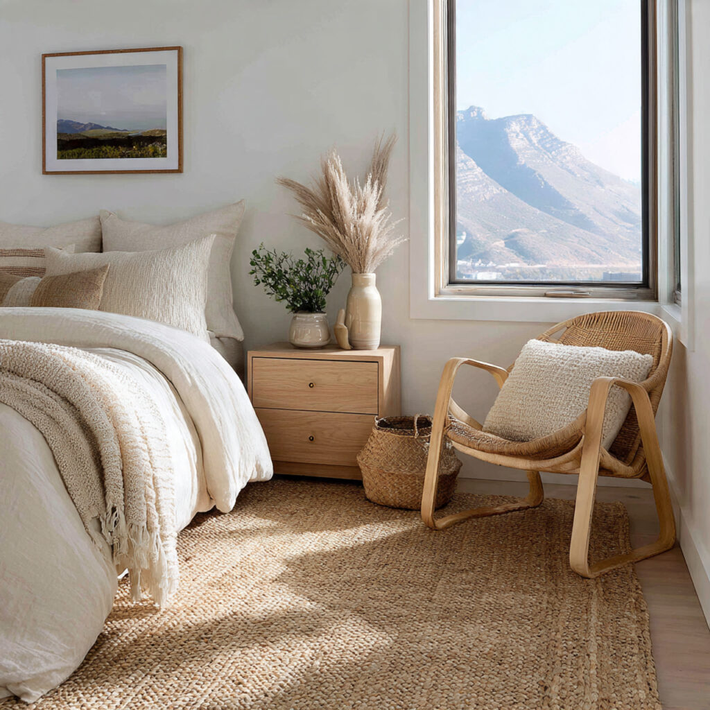25 Breezy Summer Bedroom Inspiration for a Light and Airy Retreat 7 Natural Fiber Rugs