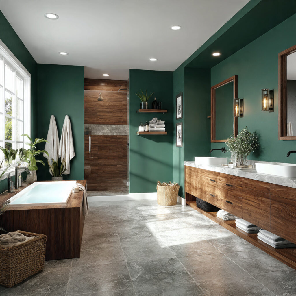 25 Stunning Emerald Green Bathroom Designs for a Luxe Refresh 13 Natural Stone Flooring with Emerald Accents