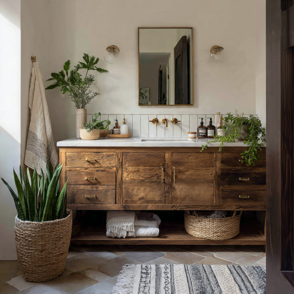 Create a Relaxed Boho Bathroom: 25 Inspiring Décor Ideas You’ll Love 9 Natural Wood Vanities