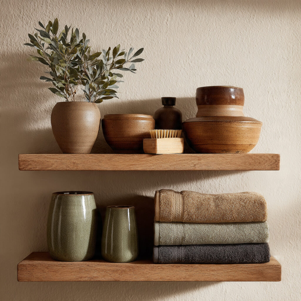 25 Bathroom Shelf Decor Ideas to Refresh Your Space Instantly 14 Neutral Earth Tones